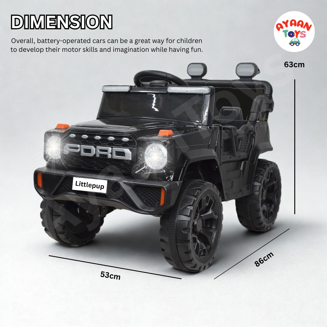 Ayaan Toys - 4x4 Electric Jeep Ride-on Car for Kids, 12V Battery Powered, Red Plastic, Remote Control, Bluetooth Music, LED Lights, Manual Drive, Ages 1-6 Years, 86x63x53cm