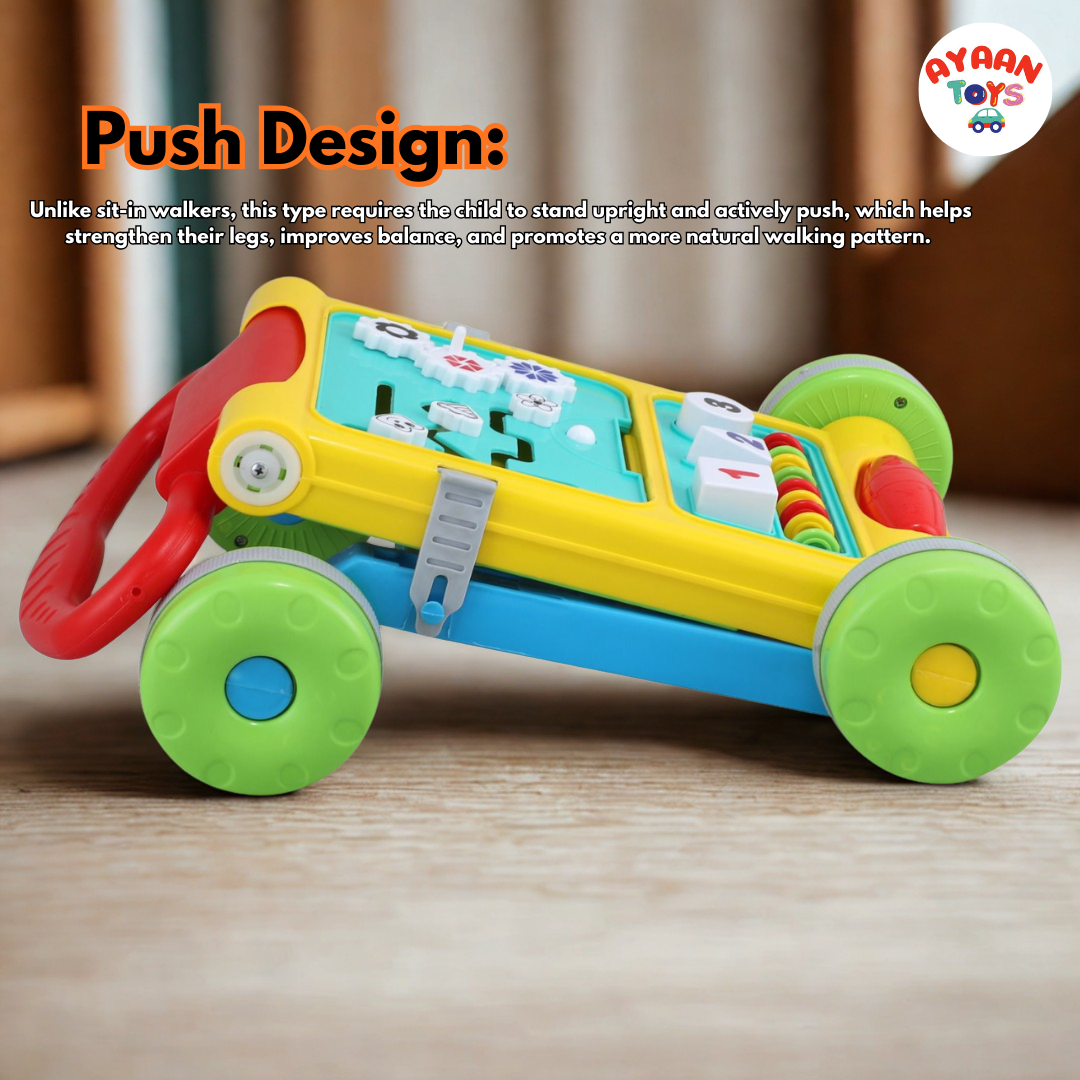 Ayaan Toys - Baby Activity Walker Learning Push Walker for Babies 6 to 18 Months, Foldable Musical Walker with Recreational Toy Bar (Multi Color).