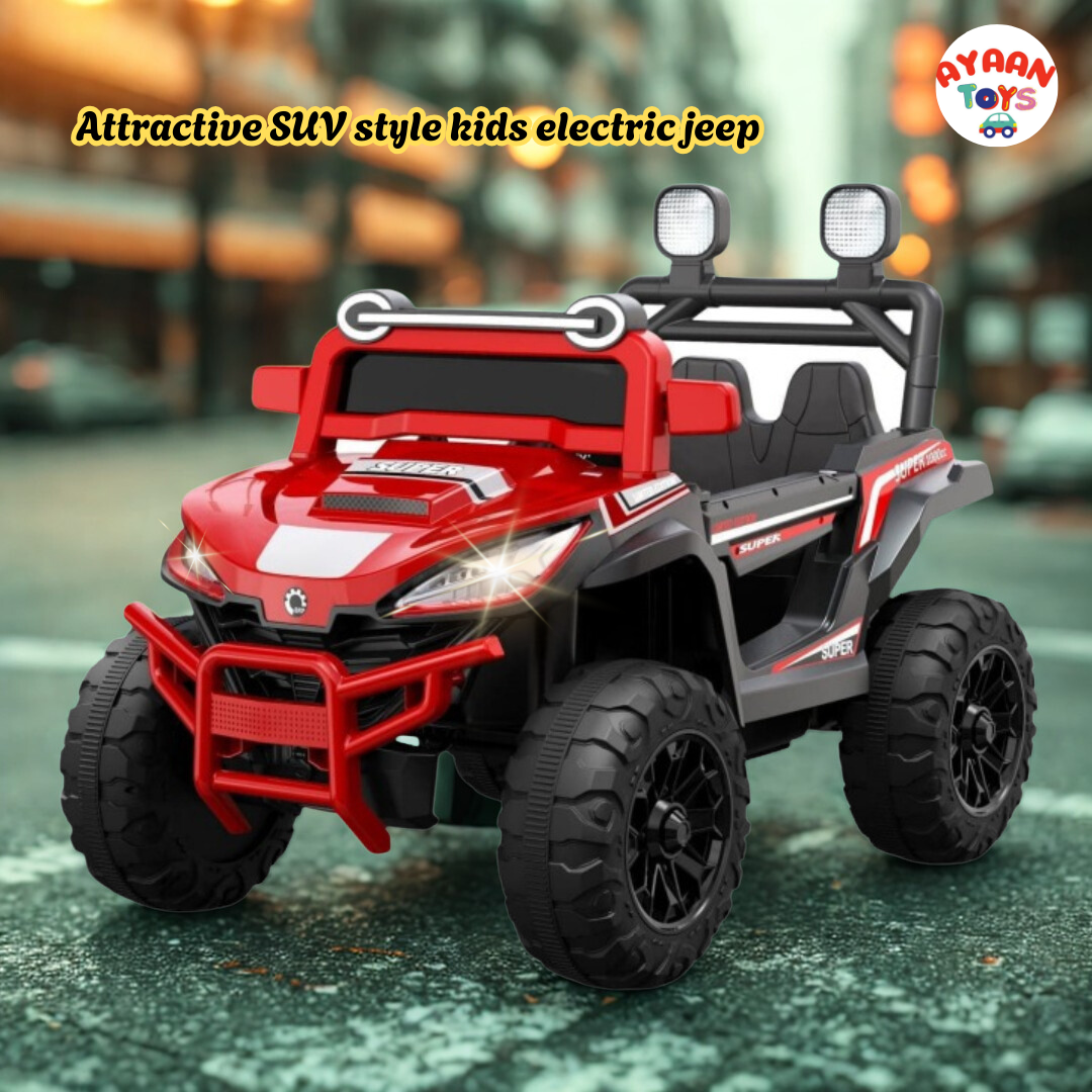 Ayaan Toys Kids Ride On Jeep Car | Battery Operated Electric Jeep for Kids | Non-Metallic Body | Big Tyres | Red Color