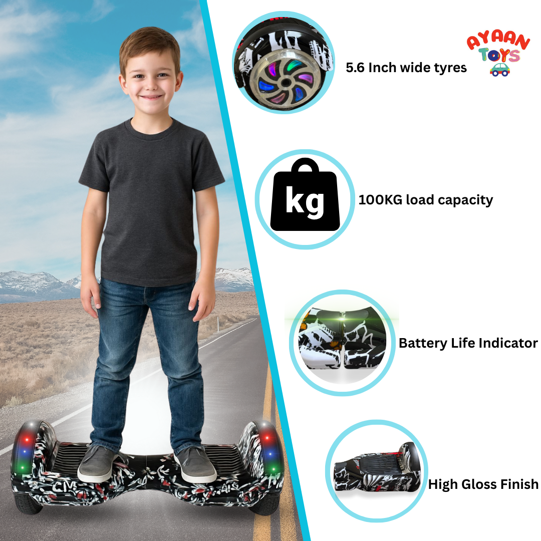 Ayaan Toys - Graffiti Design Self-Balancing Hoverboard 6.5 Inch | LED Lights & Bluetooth for Kids & Adults.