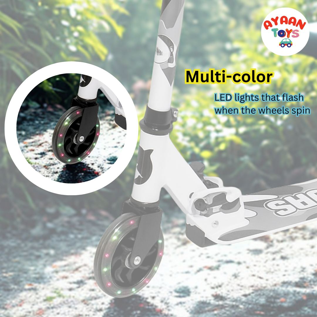 Ayaan Toys -Shark Kids Kick Scooter | Adjustable Height, Non-Slip Deck & Colorful Wheels | Durable & Lightweight white & Black color for Boys and Girls