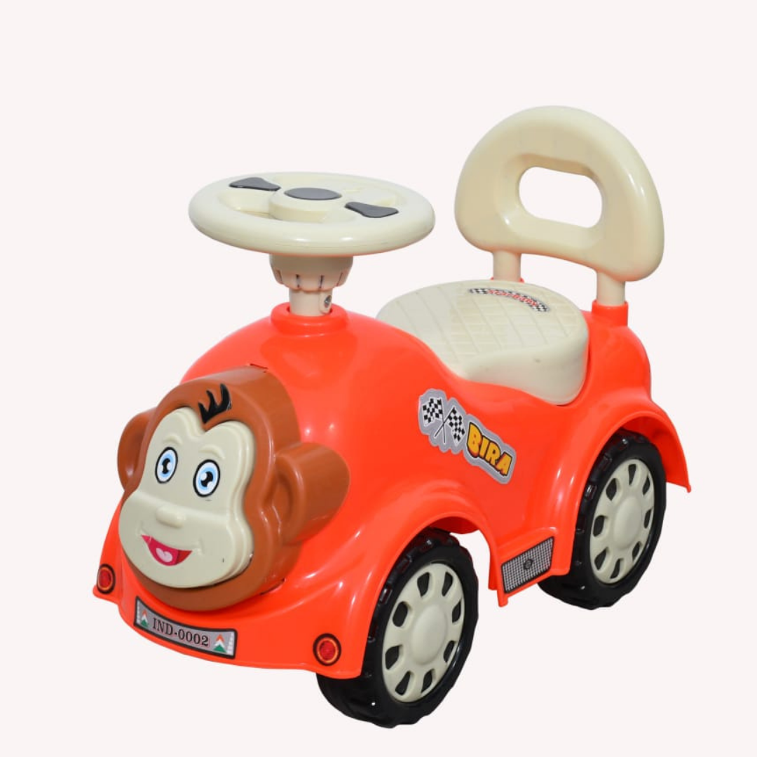 Ayaan Toys -  Monkey Face Ride On Car for Kids 1–4 Years | Push Ride On with Backrest & Steering Wheel | Baby Ride On Toy | Indoor Outdoor Foot-to-Floor Car
