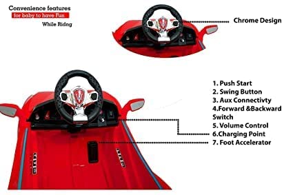 Electric Car with Double Motor, Lights, Bluetooth Remote and Double Battery Operated Ride on Car for Kids of Age 1 to 2.5 Years - Red