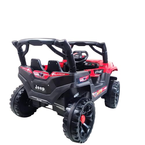 Electric Ride on Jeep for Kids with Music, Led Lights, Swing, Bluetooth Remote and 12V Battery Operated Car for1 to 4 Years Children to Drive (Red)