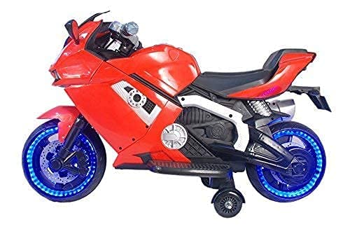 Battery Operated Electric Sports Ride on Battery Bike for 1 to 6 Years Kids/Boys/Girls with 12V Battery Operated/Music System/Working Lights/Training Wheels-Red