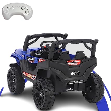 Electric Ride on Jeep for Kids with Music, Led Lights, Swing, Bluetooth Remote and 12V Battery Operated Car for 1 to 4 Years Children to Drive (Blue)