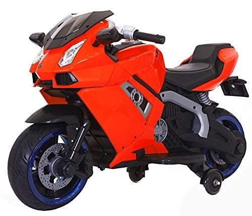 Battery Operated Electric Sports Ride on Battery Bike for 1 to 6 Years Kids/Boys/Girls with 12V Battery Operated/Music System/Working Lights/Training Wheels-Red