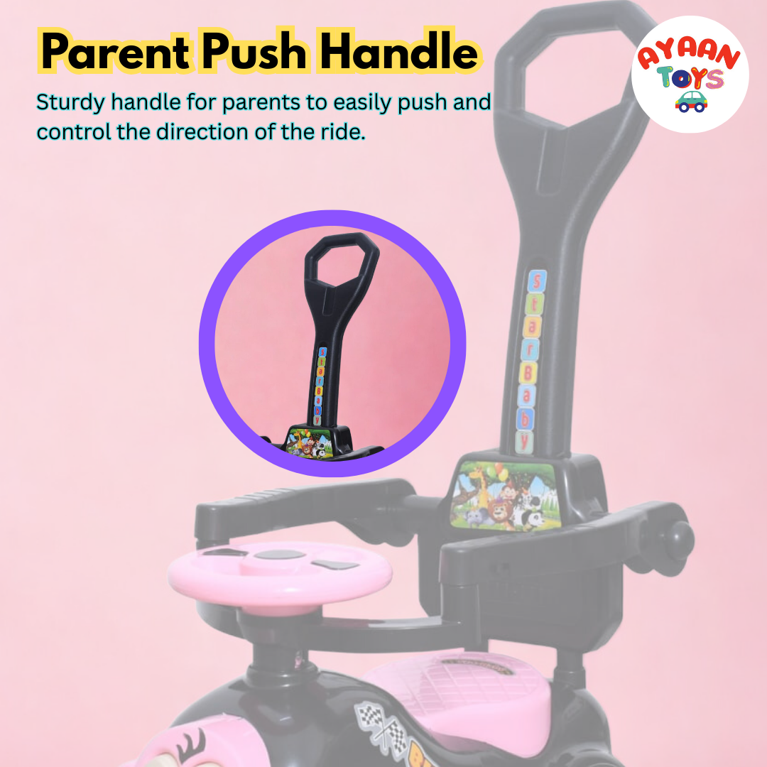 Ayaan Toys Monkey Face Ride-On Push Car for Kids 1–4 Years | Safety Guardrail, Backrest & Parent Handle | Musical Push Ride-On Toy for Boys & Girls | Sturdy Wheelbase & Storage Under Seat.