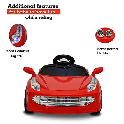 Electric Car with Double Motor, Lights, Bluetooth Remote and Double Battery Operated Ride on Car for Kids of Age 1 to 2.5 Years - Red