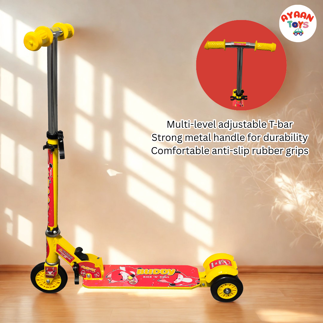 Ayaan Toys - Buddy Kids Foldable Kick Scooter | Adjustable Height | 3-Wheel PU Wheels | Anti-Skid Deck | For Boys & Girls (3–10 Years).