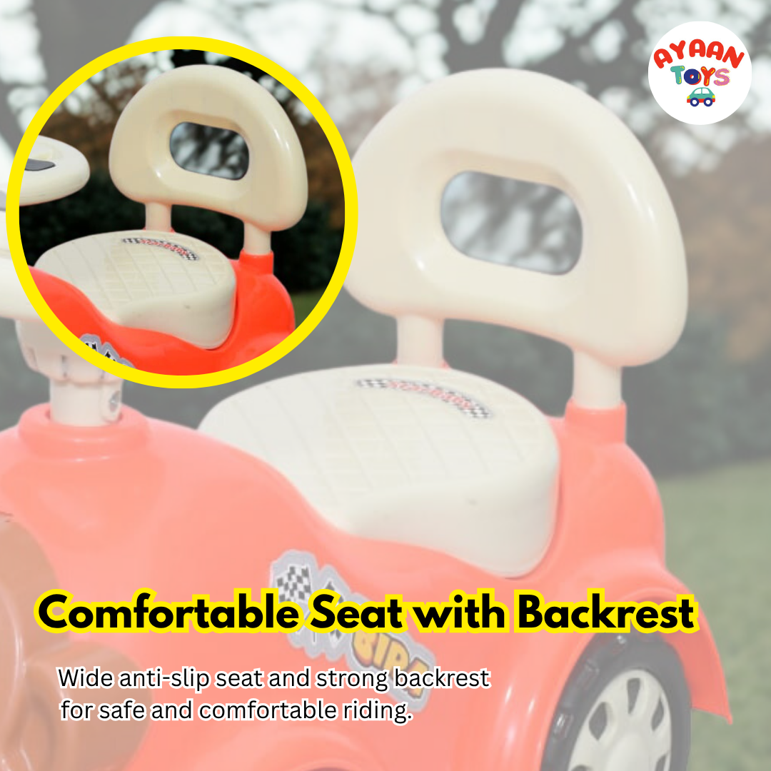 Ayaan Toys -  Monkey Face Ride On Car for Kids 1–4 Years | Push Ride On with Backrest & Steering Wheel | Baby Ride On Toy | Indoor Outdoor Foot-to-Floor Car
