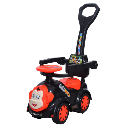 Ayaan Toys Monkey Face Ride-On Push Car for Kids 1–4 Years | Safety Guardrail, Backrest & Parent Handle | Musical Push Ride-On Toy for Boys & Girls | Sturdy Wheelbase & Storage Under Seat.