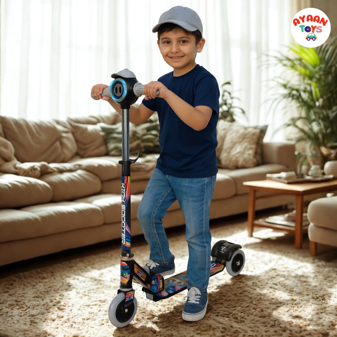 Ayaan Toys - ROBO Kids 3 Wheel Kick Scooter for Boys & Girls | Adjustable Height Smooth Wheels | Safe & Stable Ride | Multicolor Fun & Safe Ride.