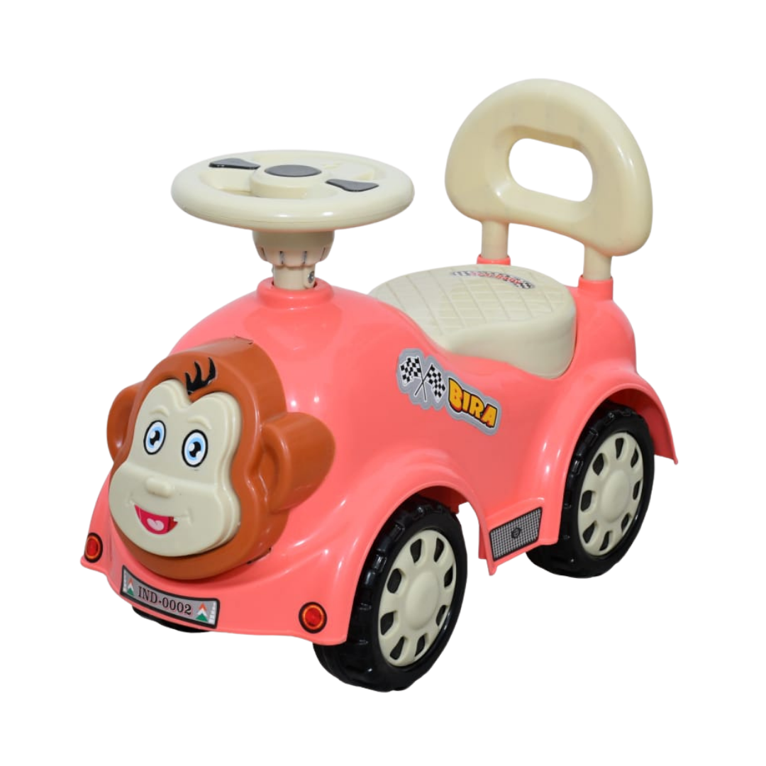 Ayaan Toys -  Monkey Face Ride On Car for Kids 1–4 Years | Push Ride On with Backrest & Steering Wheel | Pink Baby Ride On Toy | Indoor Outdoor Foot-to-Floor Car