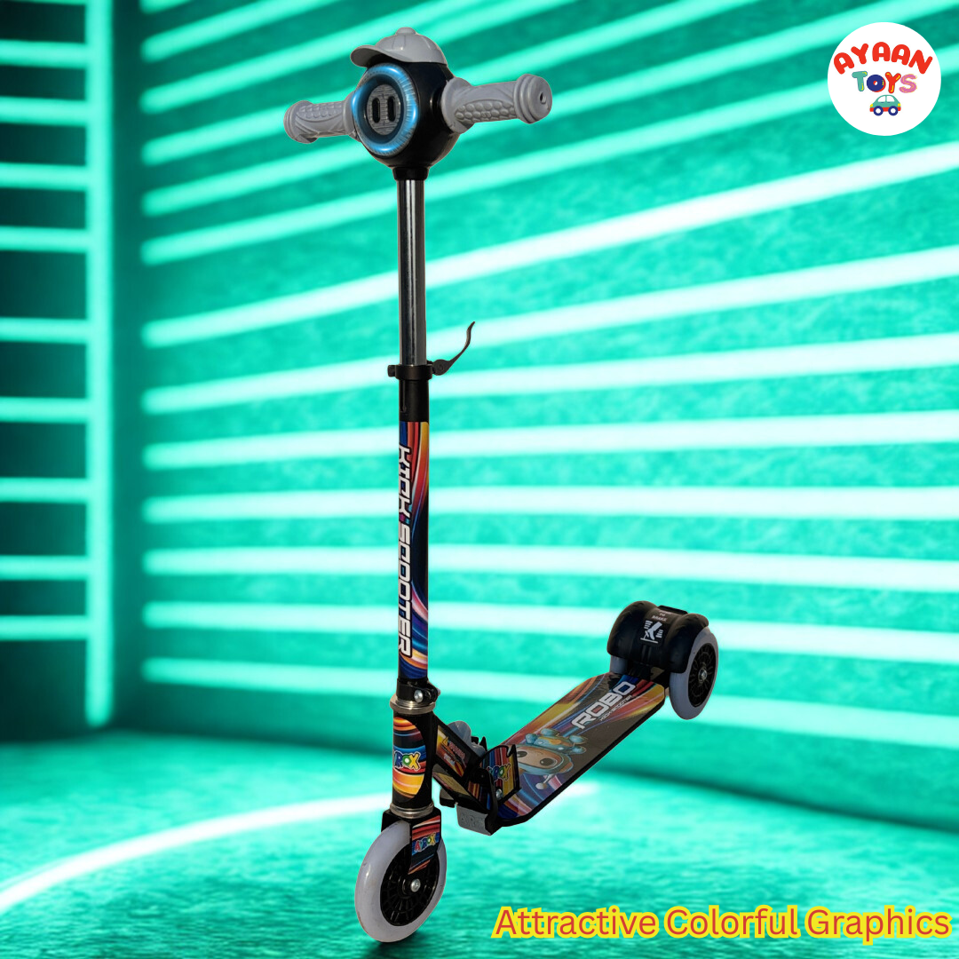 Ayaan Toys - ROBO Kids 3 Wheel Kick Scooter for Boys & Girls | Adjustable Height Smooth Wheels | Safe & Stable Ride | Multicolor Fun & Safe Ride.
