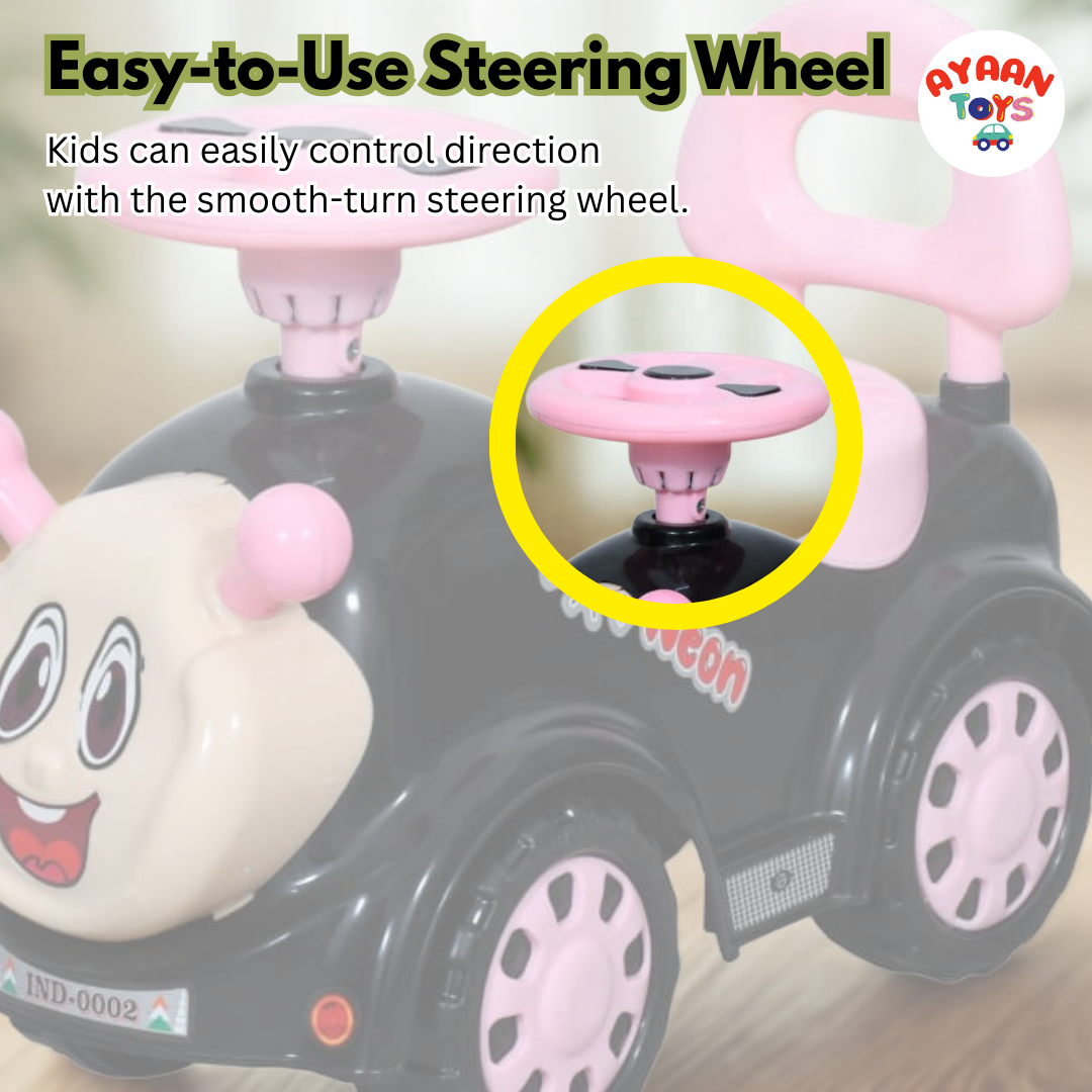 Ayaan Toys -   Push Ride On Car for Kids 1–4 Years.with Backrest & Steering Wheel | Pink&Black Push Ride On Toy | Indoor Outdoor Foot-to-Floor Car.