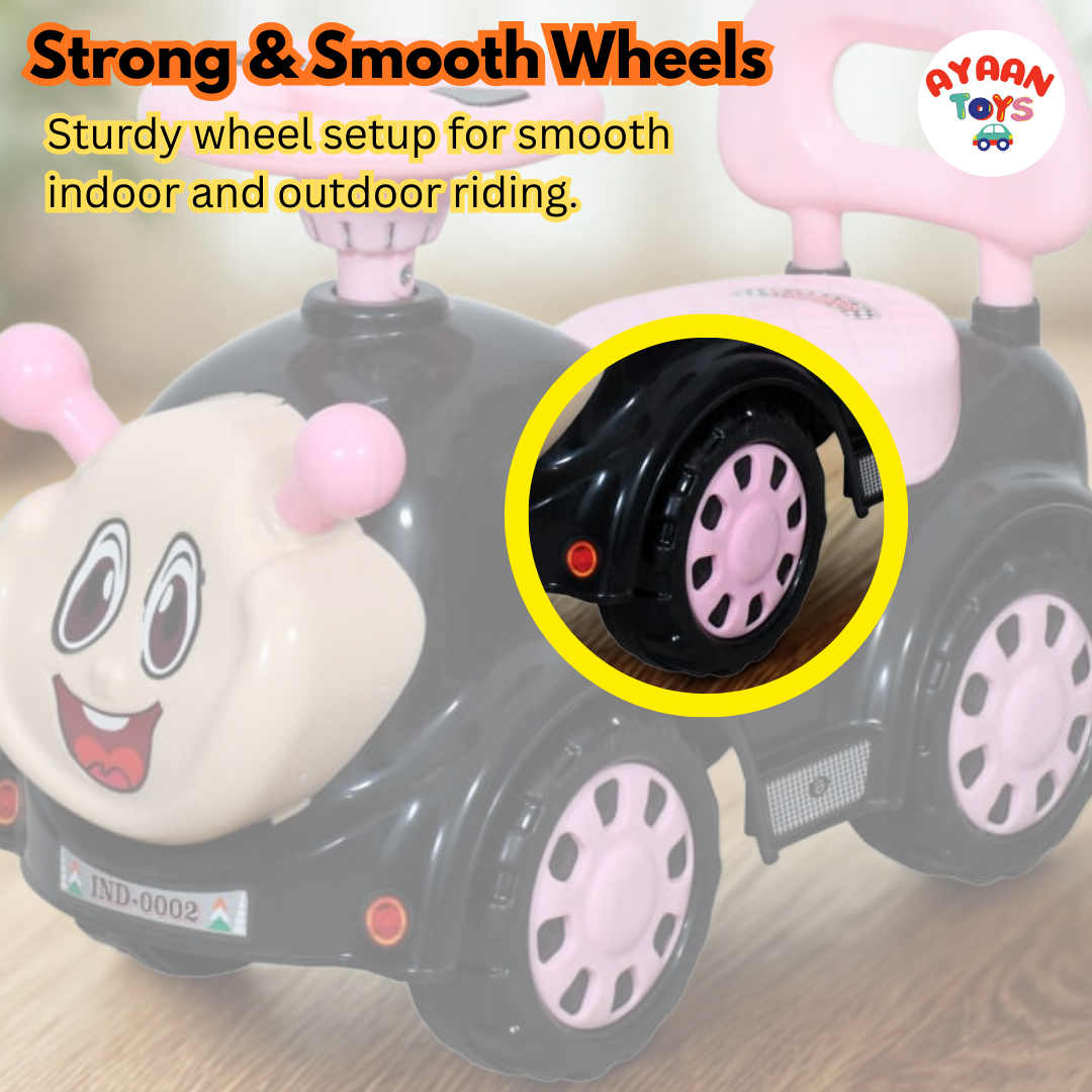 Ayaan Toys -   Push Ride On Car for Kids 1–4 Years.with Backrest & Steering Wheel | Pink&Black Push Ride On Toy | Indoor Outdoor Foot-to-Floor Car.