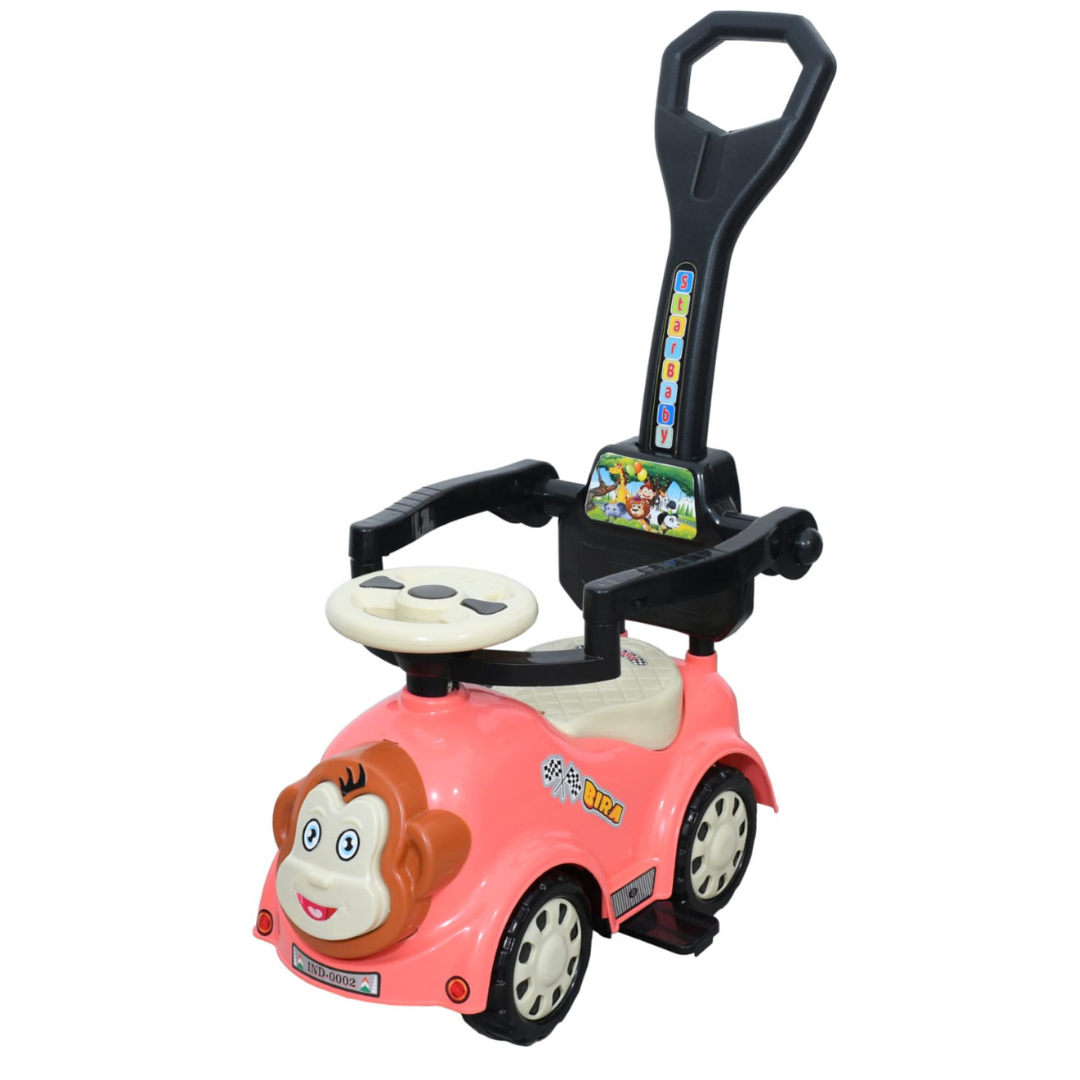 Ayaan Toys Monkey Face Ride-On Push Car for Kids 1–4 Years | Safety Guardrail, Backrest & Parent Handle | Musical Push Ride-On Toy for Boys & Girls | Sturdy Wheelbase & Storage Under Seat.