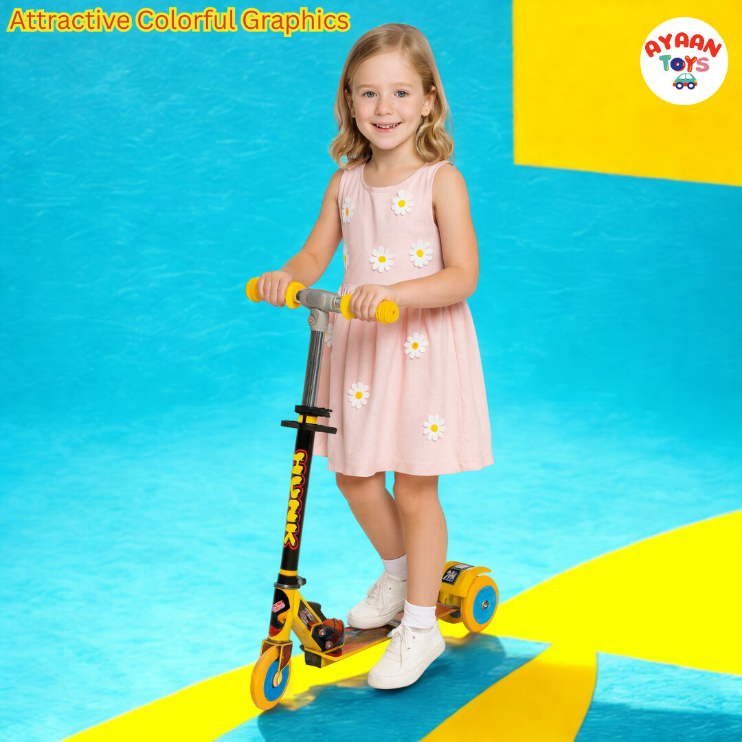 Ayaan Toys - 3 Wheel Kids Kick Scooter | Adjustable Handle | Smooth Ride | Safe & Durable | Anti-Slip Deck  color (Yellow).