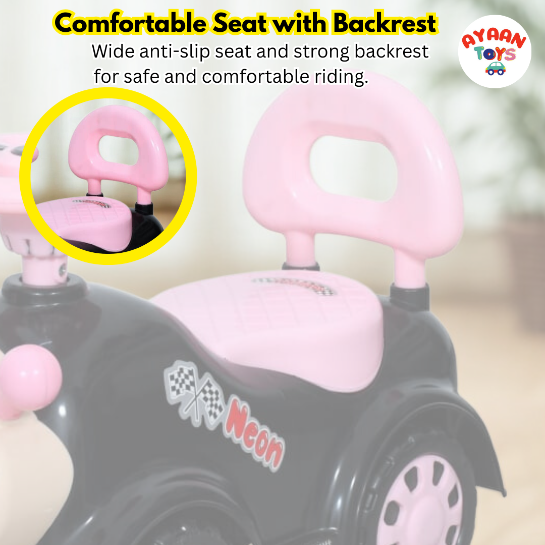 Ayaan Toys -   Push Ride On Car for Kids 1–4 Years.with Backrest & Steering Wheel | Pink&Black Push Ride On Toy | Indoor Outdoor Foot-to-Floor Car.