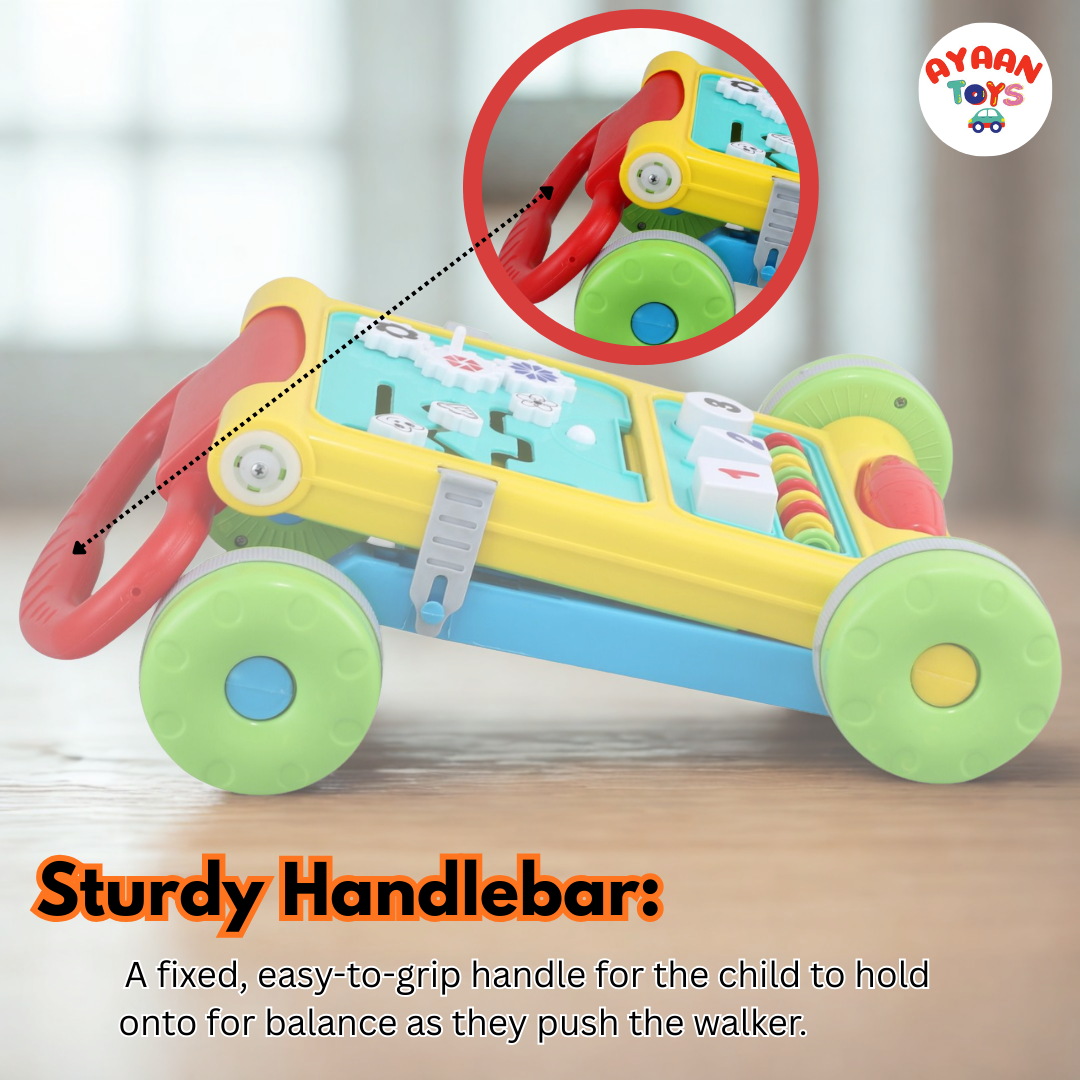 Ayaan Toys - Baby Activity Walker Learning Push Walker for Babies 6 to 18 Months, Foldable Musical Walker with Recreational Toy Bar (Multi Color).