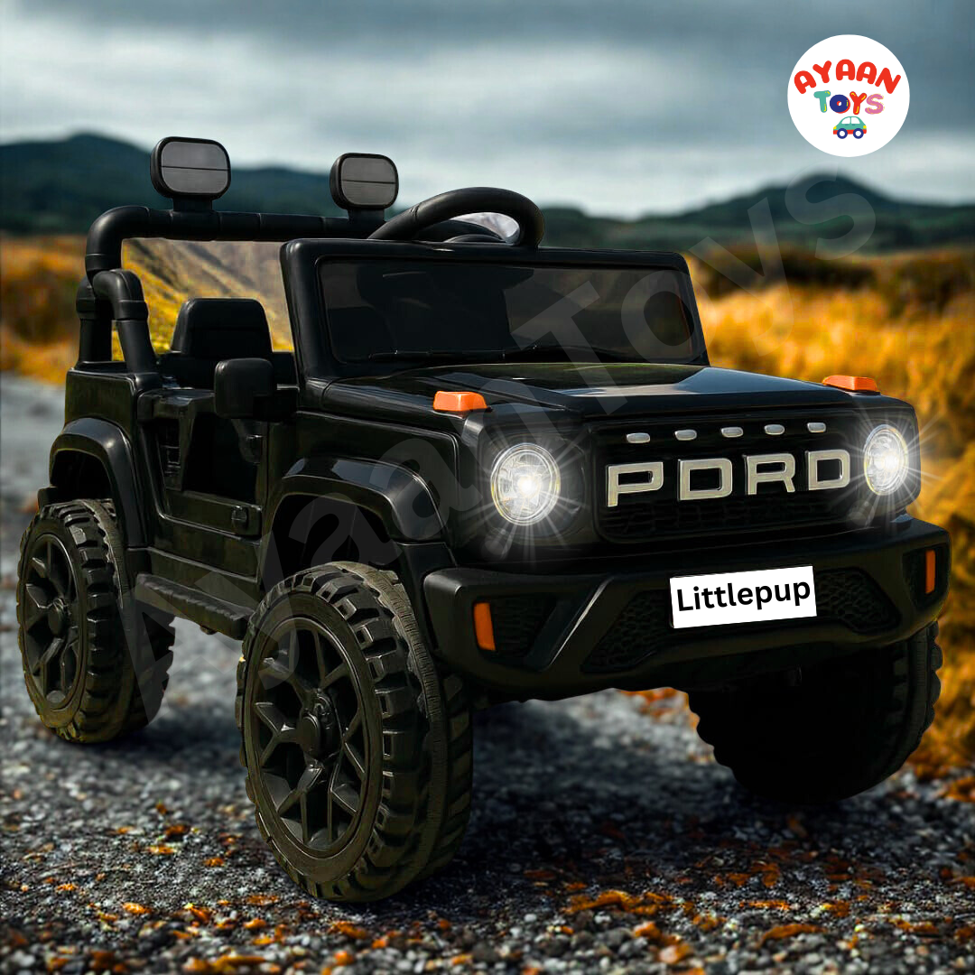 Ayaan Toys - 4x4 Electric Jeep Ride-on Car for Kids, 12V Battery Powered, Red Plastic, Remote Control, Bluetooth Music, LED Lights, Manual Drive, Ages 1-6 Years, 86x63x53cm