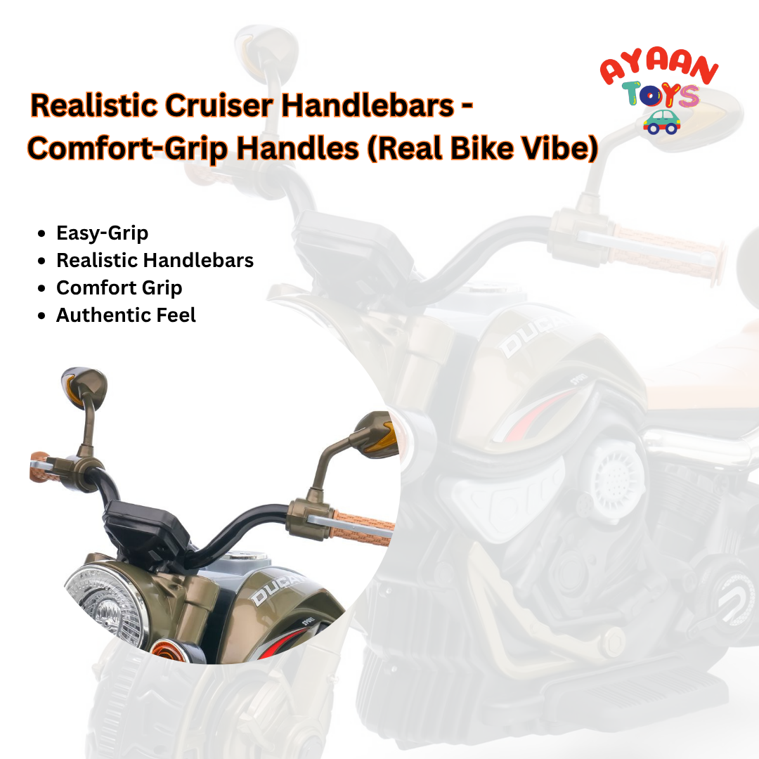 Ayaan Toys Ducati Style Kids Ride-On Motorcycle | Rechargeable Toy Trike with LED Lights & Sound | Durable Body for Boys and Girls Bronze Colour