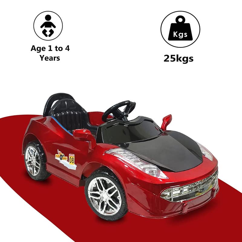 Electric 1008 Car for Kids to Drive of Age 1 to 4 Years, The Painted 12V Battery Operated Ride on Car with Music, Bluetooth Remote, Flashing Lights and Swing (Metallic Red)