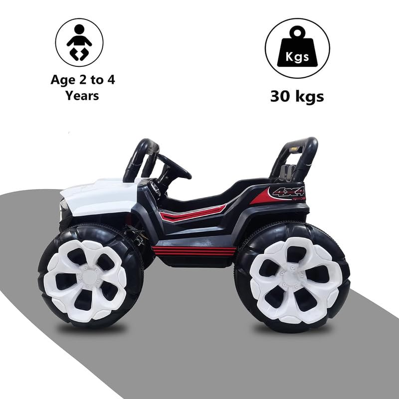 Battery Operated Jeep for Kids  KV695 Big Wheeler| The Electric Ride on Car with 2x6v Batteries, Music System Swing and Remote Jeep for 2 to 4 Years Children to Drive (White)