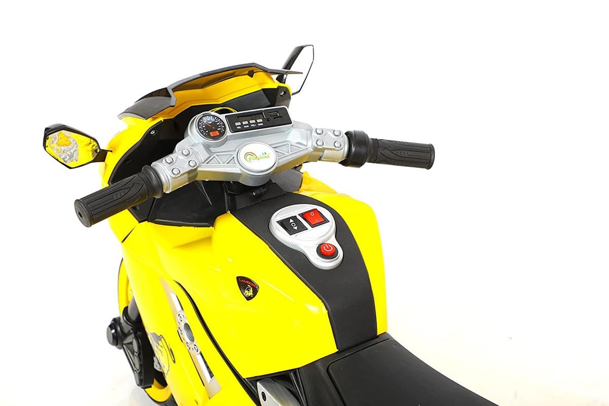 Rechargeable bike for kids| Battery operated bike for kids  12V Battery Operated Ride on Bike for Kids with Hand Race, Music and Lights in Wheels Suitable for Boy | Girls of Age 2 to 6 Years -Yellow