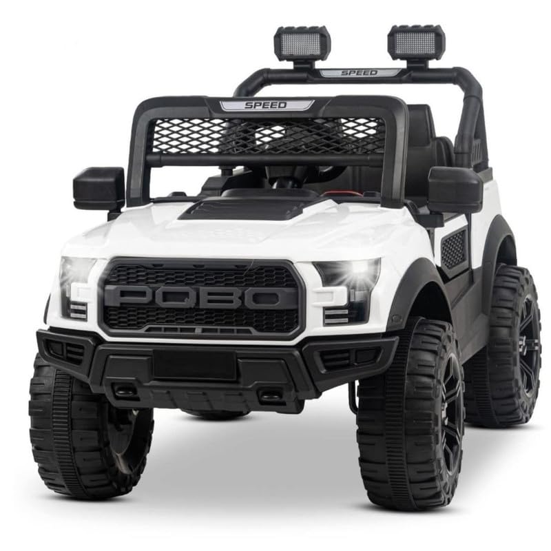 Battery Operated Car For Kids  POBO King White Battery Operated Jeep for Kids Ride on Toy Kids Car with Bluetooth Music & Light Electric Car Jeep Age 1 to 7 Years