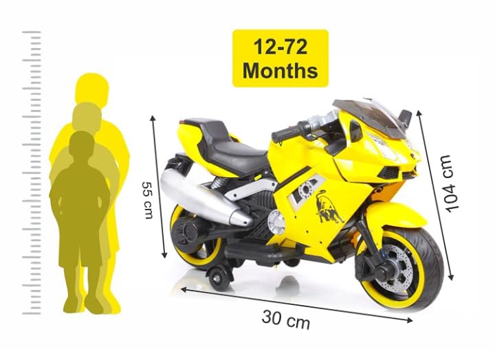 Rechargeable bike for kids| Battery operated bike for kids  12V Battery Operated Ride on Bike for Kids with Hand Race, Music and Lights in Wheels Suitable for Boy | Girls of Age 2 to 6 Years -Yellow