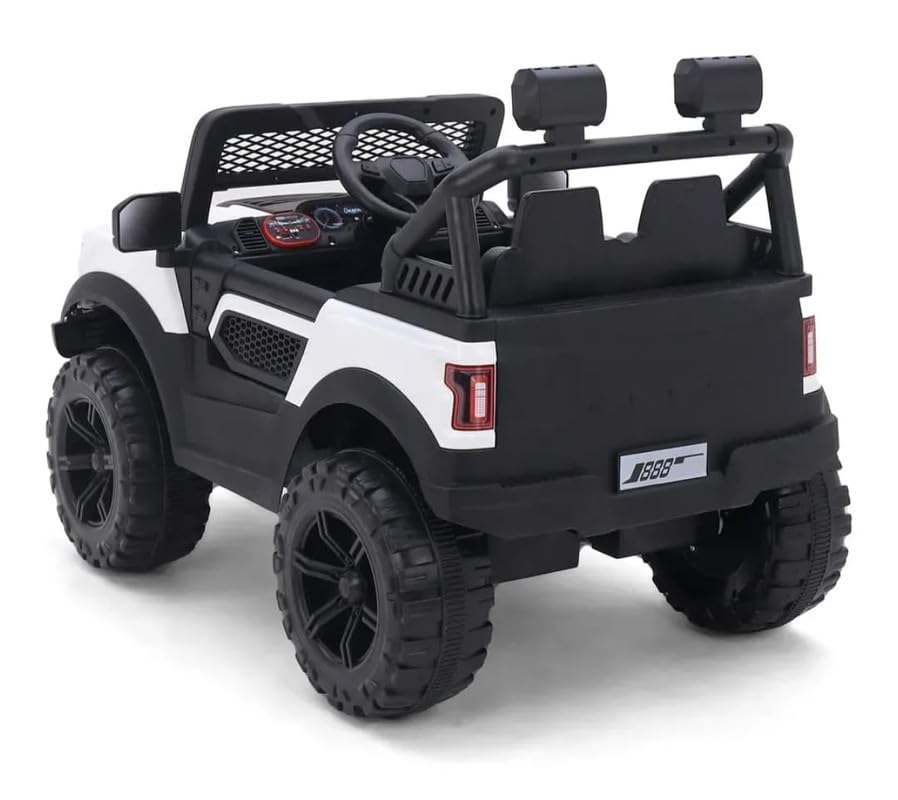 Battery Operated Car For Kids  POBO King White Battery Operated Jeep for Kids Ride on Toy Kids Car with Bluetooth Music & Light Electric Car Jeep Age 1 to 7 Years