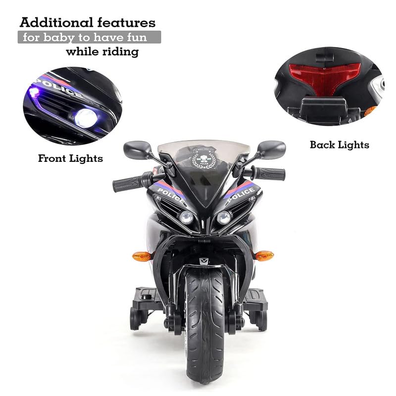 Battery Operated Ride on Bike for Kids of Age 2 to 8 Years- Electric Rechargeable Kids Bike with Hand Race, Music,Led Lights - Black