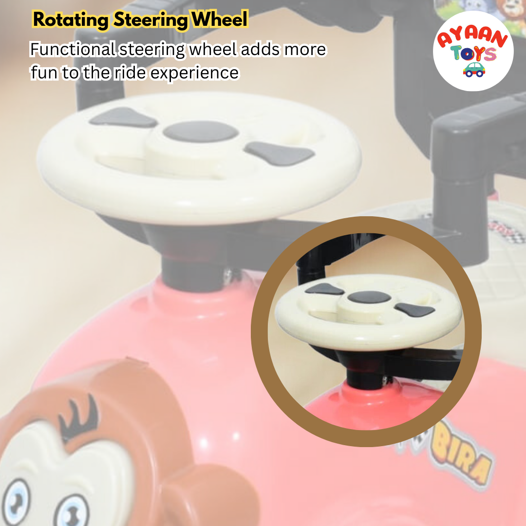 Ayaan Toys Monkey Face Ride-On Push Car for Kids 1–4 Years | Safety Guardrail, Backrest & Parent Handle | Musical Push Ride-On Toy for Boys & Girls | Sturdy Wheelbase & Storage Under Seat.