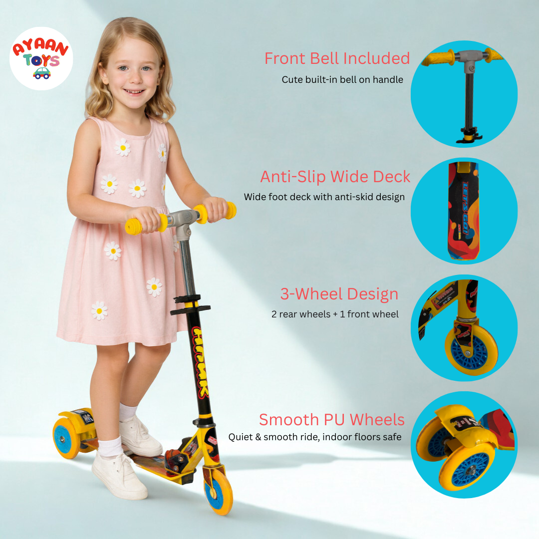 Ayaan Toys - 3 Wheel Kids Kick Scooter | Adjustable Handle | Smooth Ride | Safe & Durable | Anti-Slip Deck  color (Yellow).
