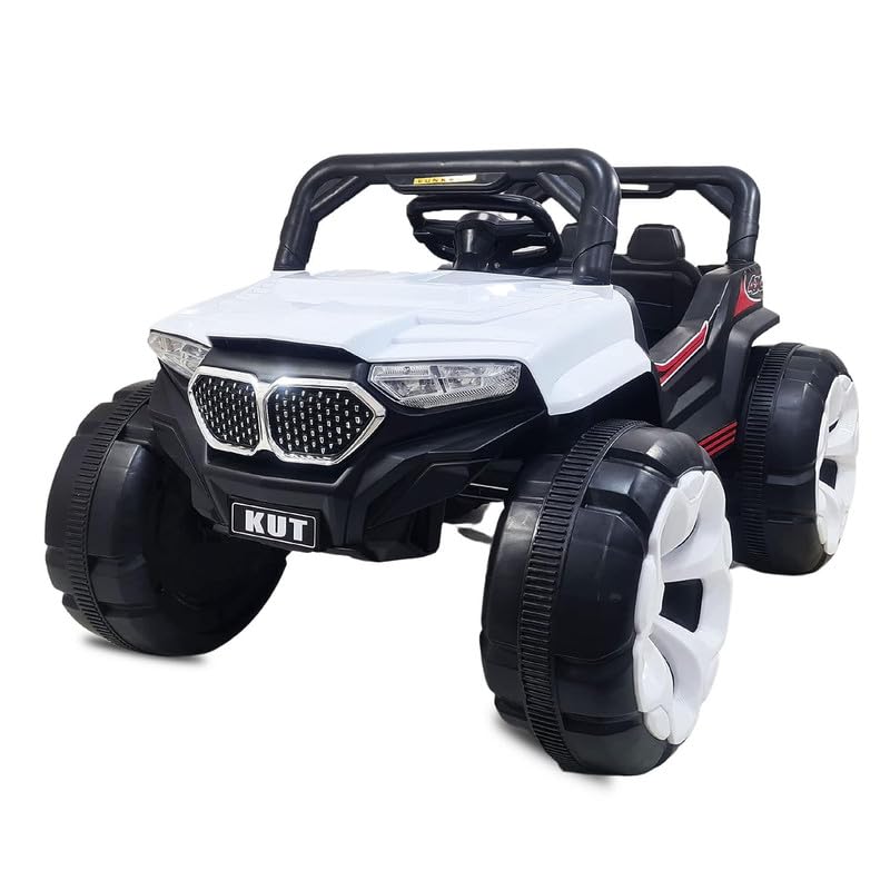 Battery Operated Jeep for Kids  KV695 Big Wheeler| The Electric Ride on Car with 2x6v Batteries, Music System Swing and Remote Jeep for 2 to 4 Years Children to Drive (White)