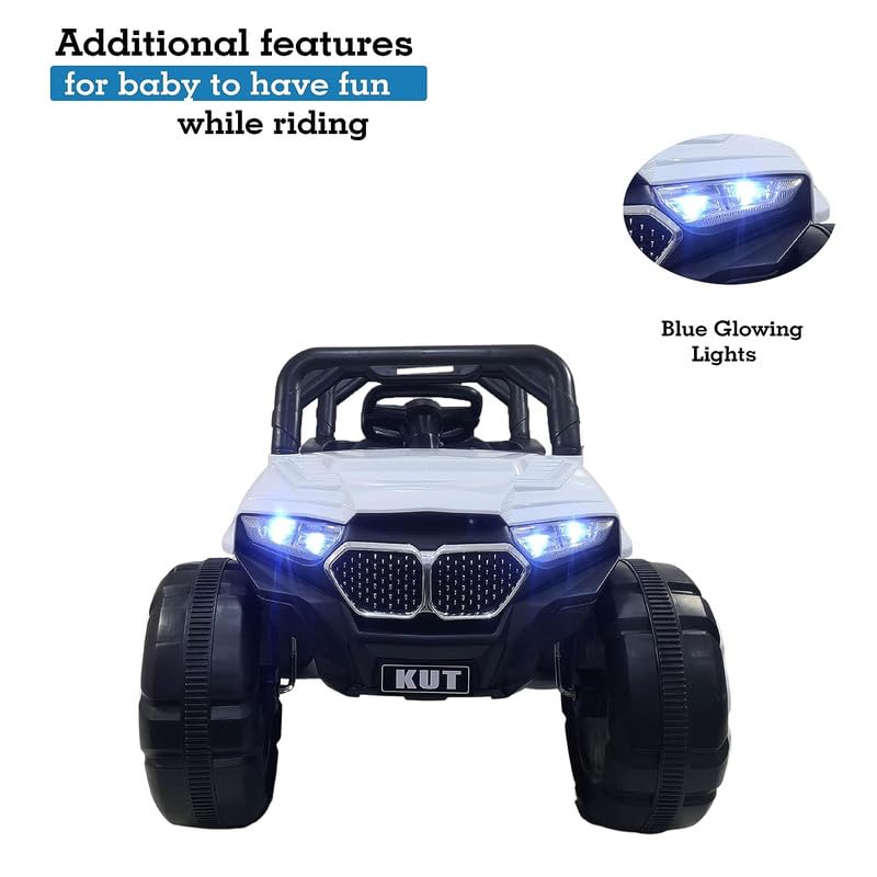 Battery Operated Jeep for Kids  KV695 Big Wheeler| The Electric Ride on Car with 2x6v Batteries, Music System Swing and Remote Jeep for 2 to 4 Years Children to Drive (White)