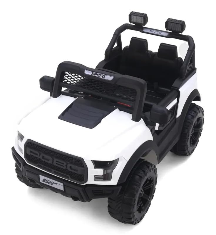 Battery Operated Car For Kids  POBO King White Battery Operated Jeep for Kids Ride on Toy Kids Car with Bluetooth Music & Light Electric Car Jeep Age 1 to 7 Years