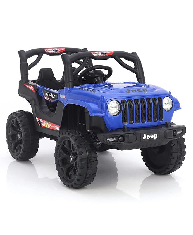 Electric Ride on Jeep for Kids with Music, Led Lights, Swing, Bluetooth Remote and 12V Battery Operated Car for 1 to 4 Years Children to Drive (Blue)