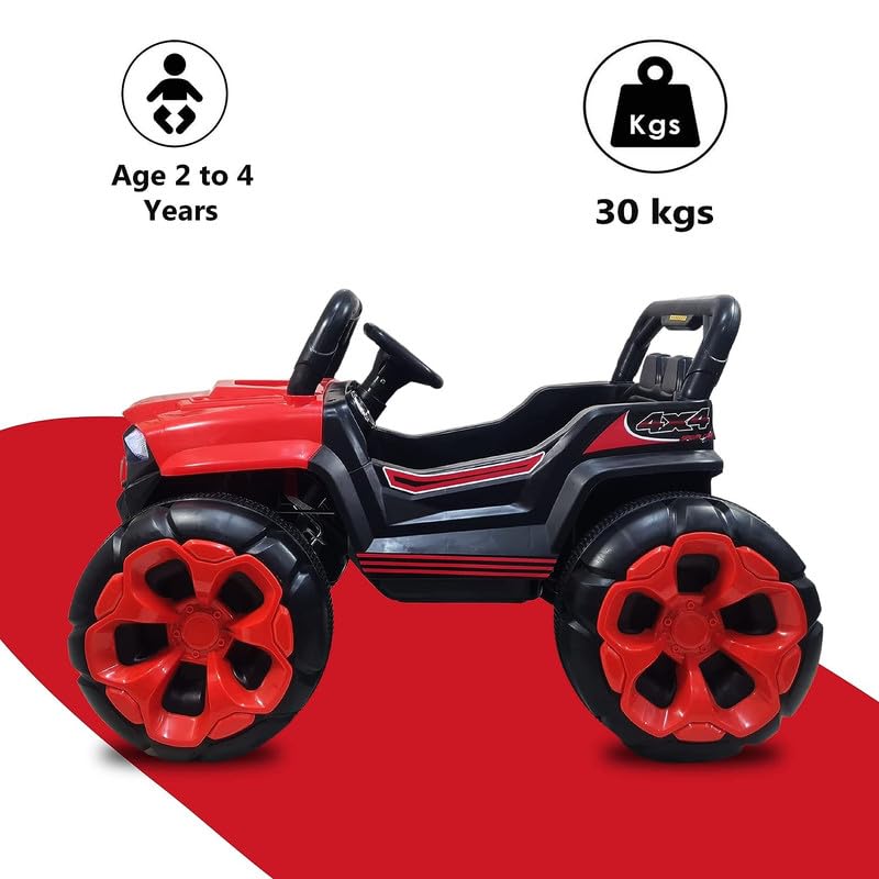 Battery Operated Jeep for Kids   KV695 Big Wheeler |The Electric Ride on Car with 2x6v Batteries, Music System Swing and Remote Jeep for 2 to 4 Years Children to Drive (Red)