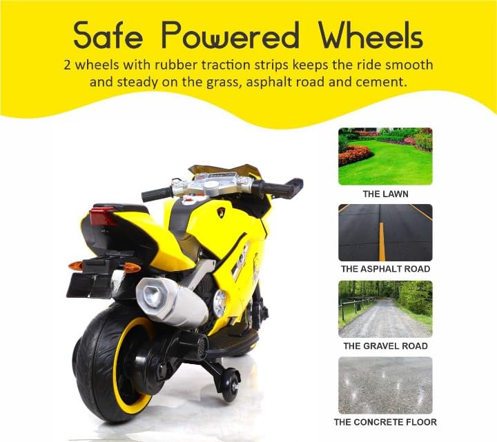 Rechargeable bike for kids| Battery operated bike for kids  12V Battery Operated Ride on Bike for Kids with Hand Race, Music and Lights in Wheels Suitable for Boy | Girls of Age 2 to 6 Years -Yellow