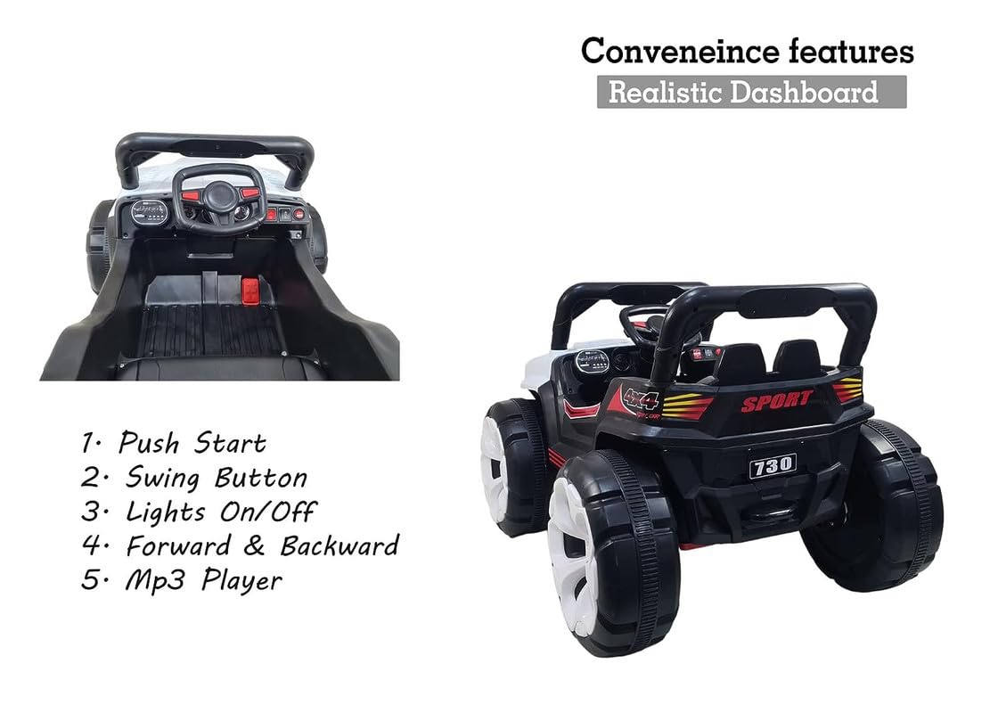 Battery Operated Jeep for Kids  KV695 Big Wheeler| The Electric Ride on Car with 2x6v Batteries, Music System Swing and Remote Jeep for 2 to 4 Years Children to Drive (White)
