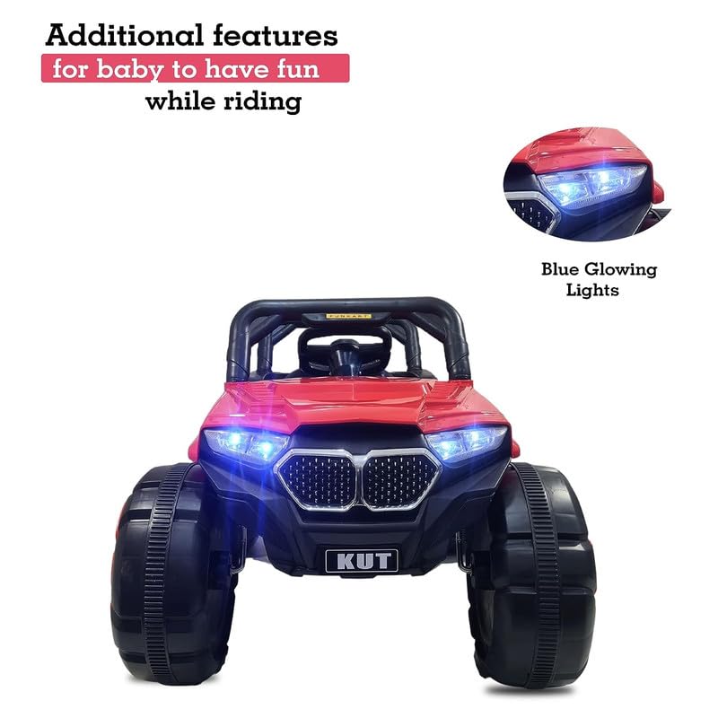 Battery Operated Jeep for Kids   KV695 Big Wheeler |The Electric Ride on Car with 2x6v Batteries, Music System Swing and Remote Jeep for 2 to 4 Years Children to Drive (Red)