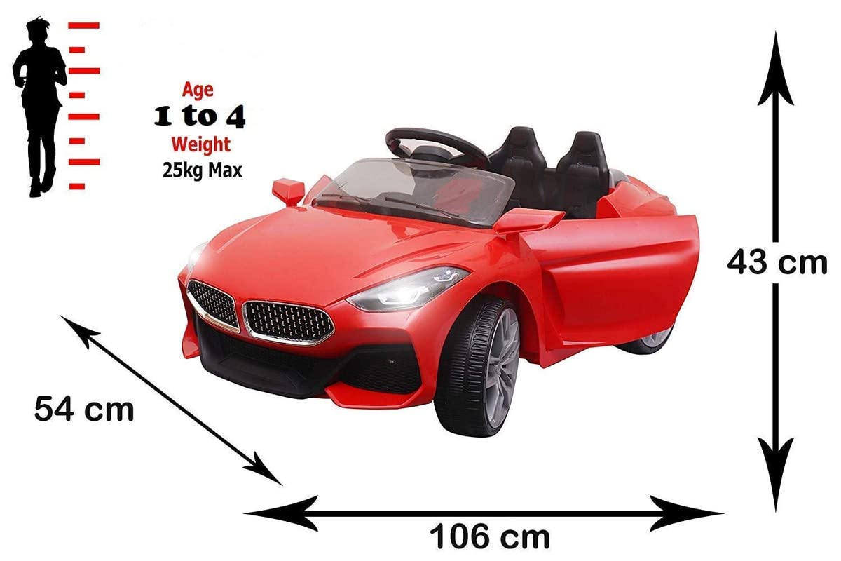 Battery Operated Electric Ride on Car for Kids with Rechargeable 12V Battery, Music, Lights and Swing (RED) 1 to 4 Year Kids