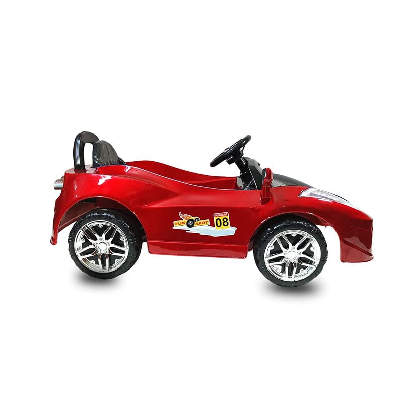 Electric 1008 Car for Kids to Drive of Age 1 to 4 Years, The Painted 12V Battery Operated Ride on Car with Music, Bluetooth Remote, Flashing Lights and Swing (Metallic Red)