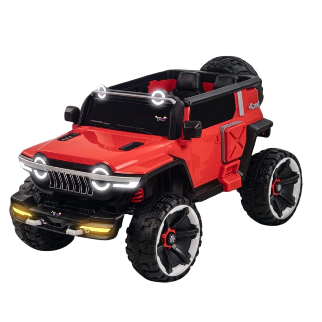 Rechargeable 4x4  Battery Operated Monster Jeep Ride On Kids Jeep with Light, Music, Rechargeable Battery Operated Jeep for Kids Drive (Red) Age 1 to 7 Years