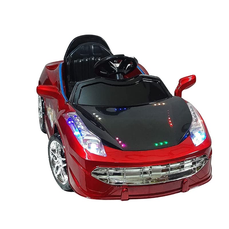 Electric 1008 Car for Kids to Drive of Age 1 to 4 Years, The Painted 12V Battery Operated Ride on Car with Music, Bluetooth Remote, Flashing Lights and Swing (Metallic Red)
