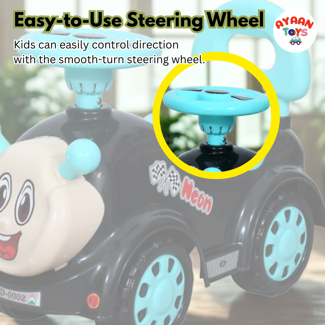 Ayaan Toys -   Push Ride On Car for Kids 1–4 Years.with Backrest & Steering Wheel | SkyBlue&Black Push Ride On Toy | Indoor Outdoor Foot-to-Floor Car.