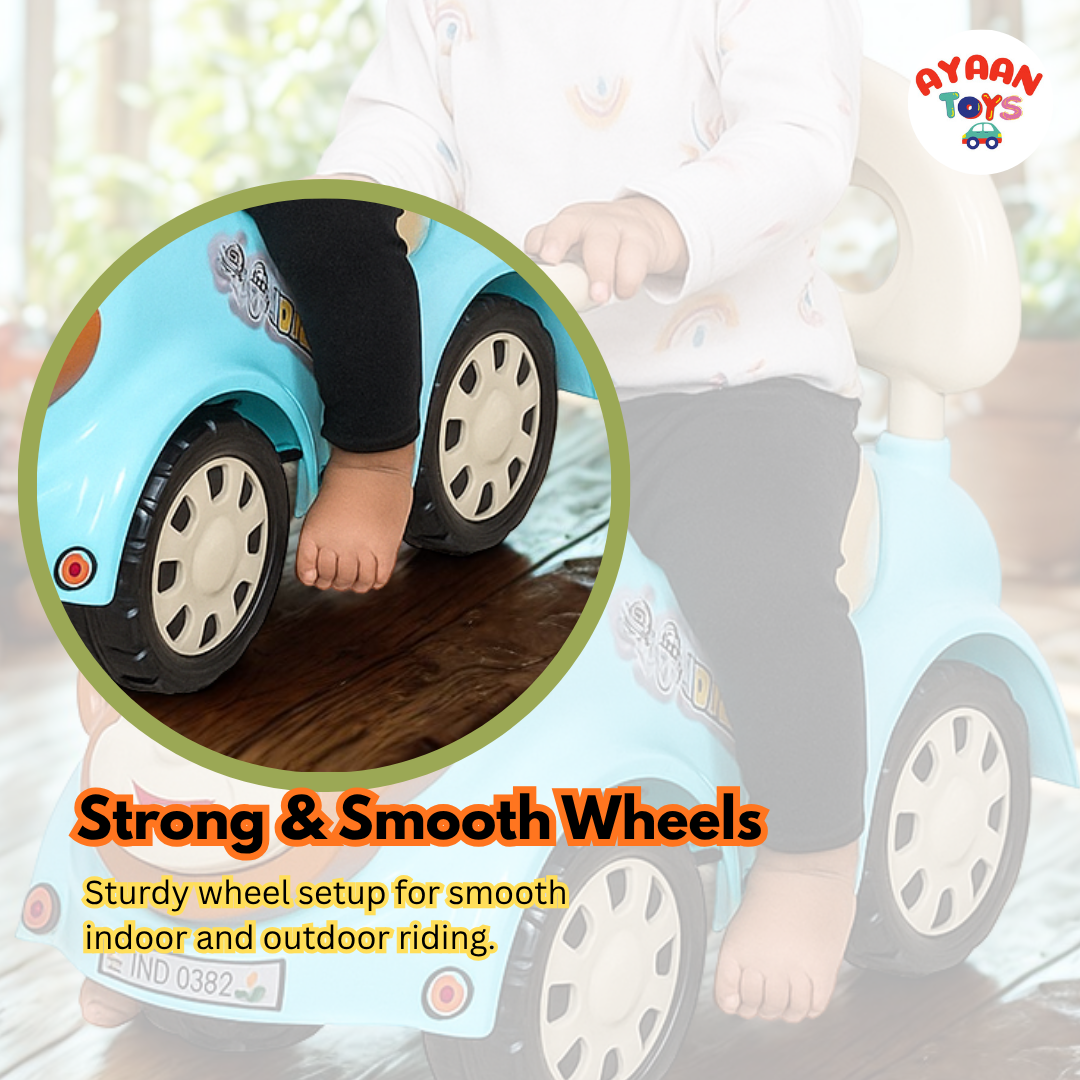 Ayaan Toys -  Monkey Face Ride On Car for Kids 1–4 Years | Push Ride On with Backrest & Steering Wheel | Pink Baby Ride On Toy | Indoor Outdoor Foot-to-Floor Car